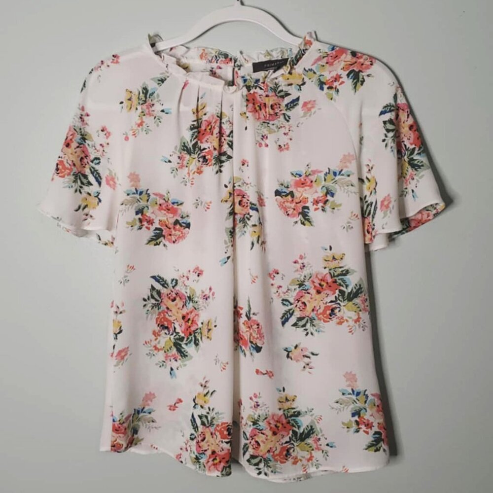 Primark White Floral Keyhole Blouse